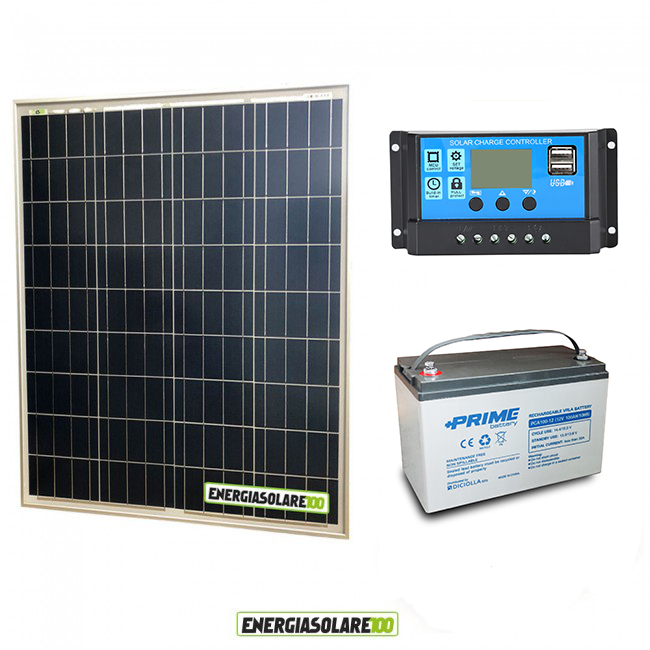 Kit panneau solaire 80W Mono 12V avec régulateur 10A et batterie à