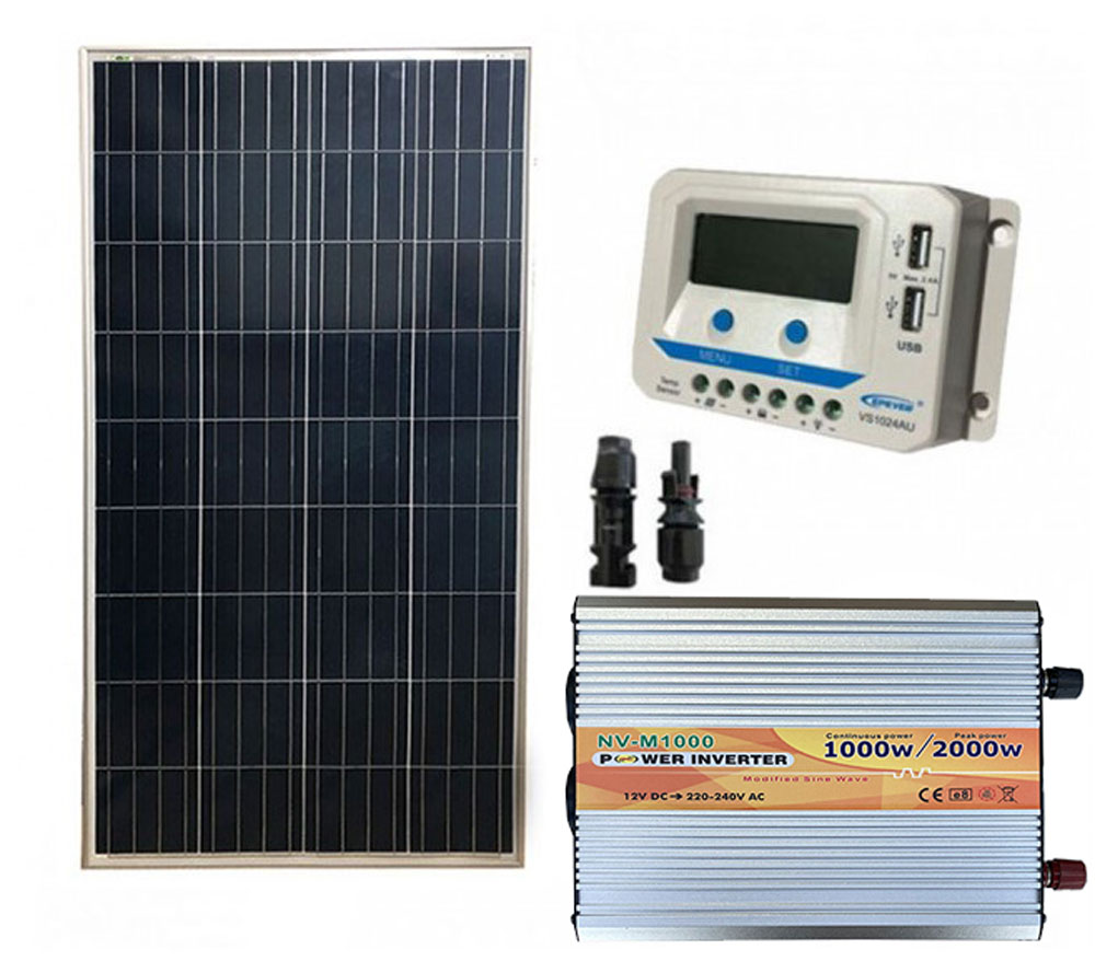 Kit fotovoltaico pannello solare 150W inverter onda modificata 1000W regolatore 10 A EPEVER